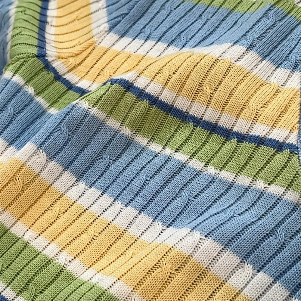 Y2K 90s Striped Top Shirt XL Petite Academia Preppy Skater Pastel